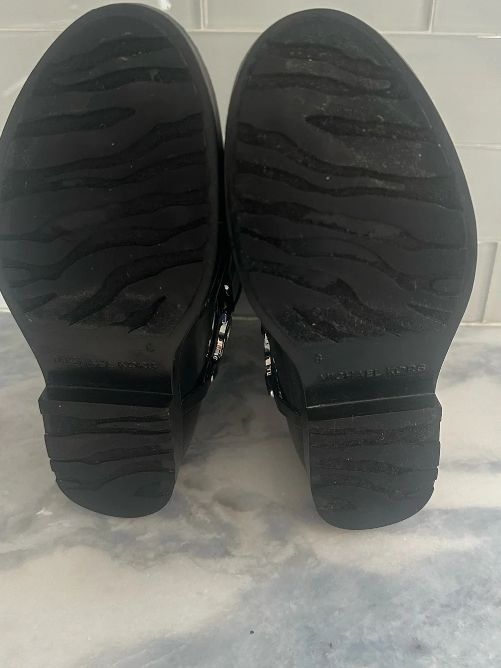 Michael Kors Black Patent Fulton MK Harness Boot  Size 8